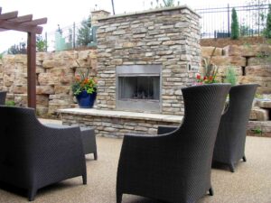 outdoor patio with fireplace 