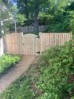 wood fence to backyard arched gate