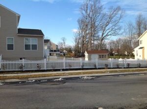 white picket fence winter